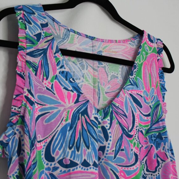 Lilly Pulitzer Pink Multicolored Floral V-neck Cotton Dress Size Medium - Picture 2 of 10